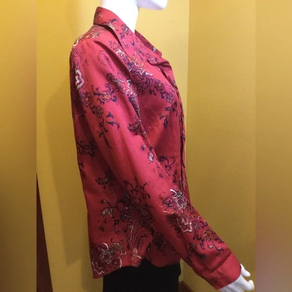 ❣️HP!❣️Coldwater Creek | Red Floral 100% Cotton Button Down Shirt - Picture 2 of 9